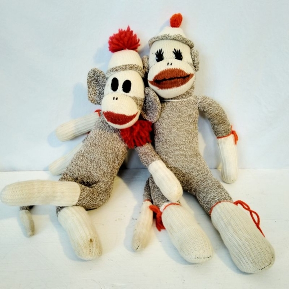 Vintage Other - Vintage hand made sock monkey red heel socks